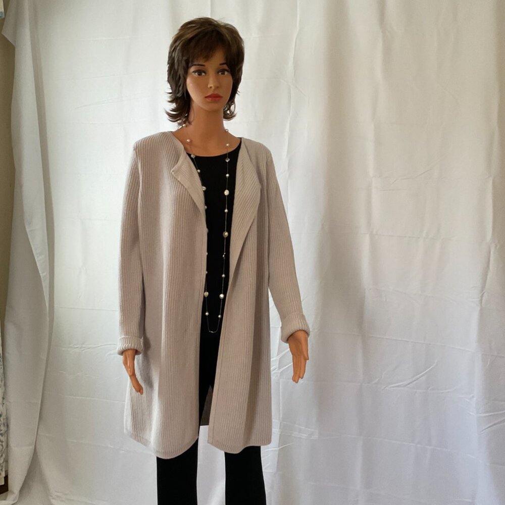 The White Company (London) Light Gray Ribbed Cotton Cardigan / Size L / Classic